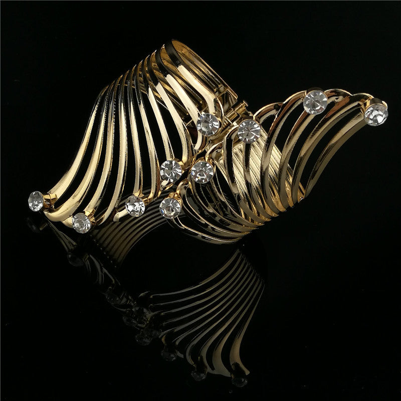 Wholesale Fashion Feather Inlaid Rhinestone Metal Bracelet